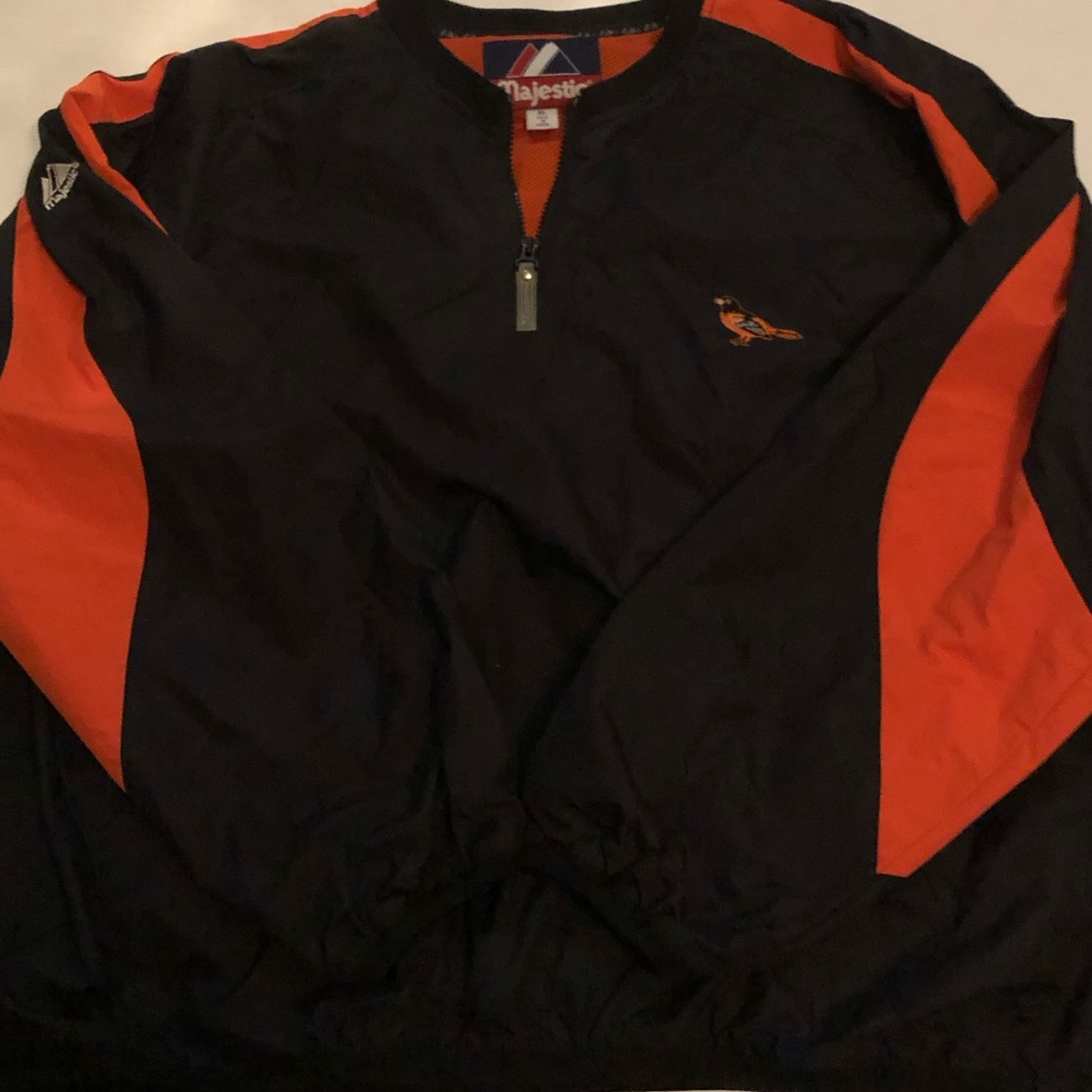 Majestic Baltimore Oriole Pullover 1/4 Front zipper Wind Breaker Jacket